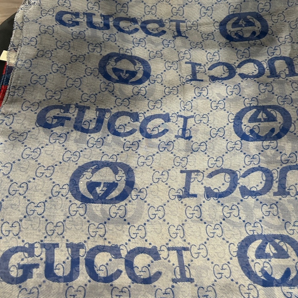 Gucci Blue Logo Pattern 100 Silk Scarf